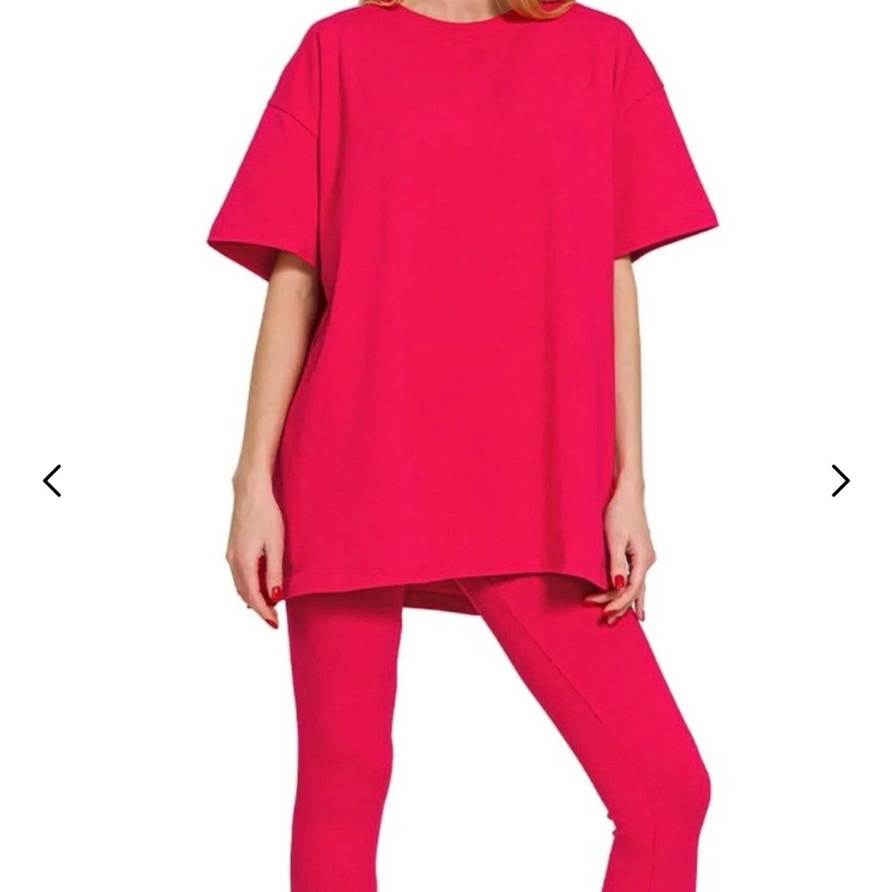 Zenana RED Round Neck Short Sleeve & Full Length Leggings Loungewear Set NEW​
